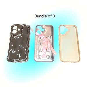 Phone Case Bundle for iPhone 16- Chrome, Silver & Pink Lace Up, and Clear